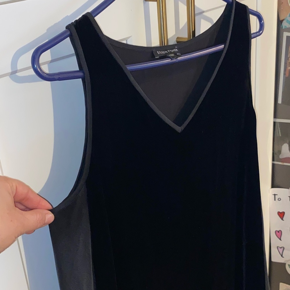 Eileen Fisher Black Velvet Silk Tunic V-Neck Mini Dress - Picture 5 of 10